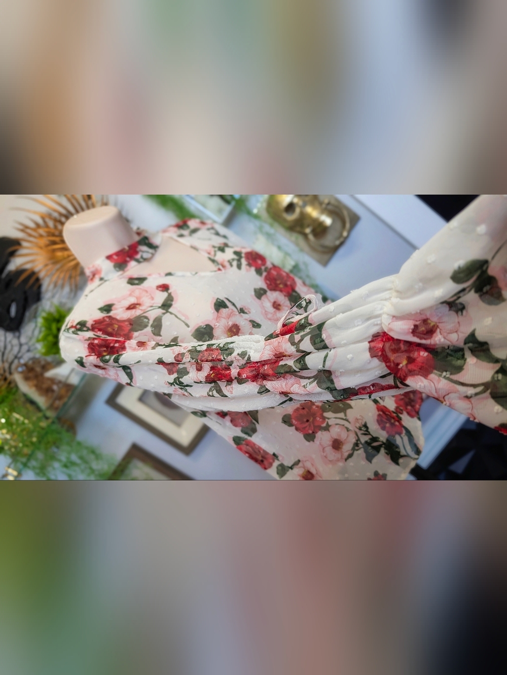 Sheer Boho Sleeve White Floral Blouse Top MD-LG